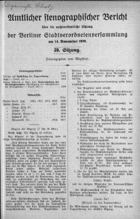 Sitzung 39, 14. November 1929