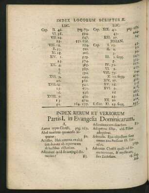 Index Rerum Et Verborum Partis I. in Evangelia Dominicarum.