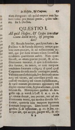 67-85, Quaestio I. Ad quid Hospes, & Caupo teneatur ratione damni incolis...