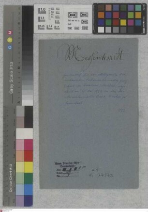 Gesellenbrief für den chirurgischen und mechanischen Instrumentenmacher Georg Dotzert von Bornheim bei Frankfurt, ausgestellt am 17. Mai 1822 von dem Instrumentenmacher Jakob Wacker zu Darmstadt (Pergament)