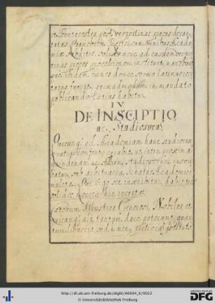 [fol. 8] De inscriptio studiosorum