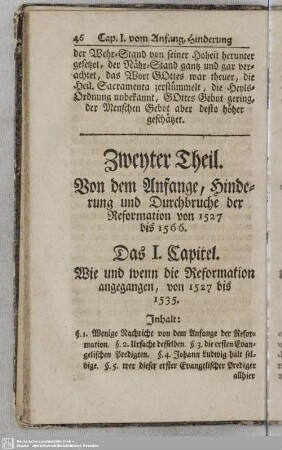 Das I. Capitel. Wie und wenn die Reformation angegangen, von 1527 bis 1535