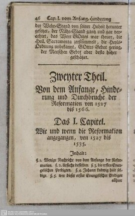 Das I. Capitel. Wie und wenn die Reformation angegangen, von 1527 bis 1535