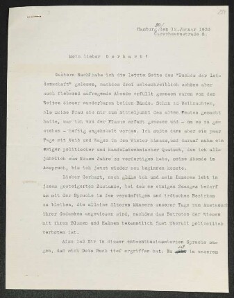 Brief von Fritz Brehmer und Leni Brehmer an Gerhart Hauptmann