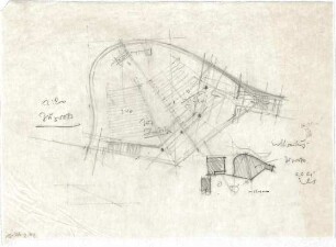 Gsaenger, Gustav; Waldkraiburg, Karlsbader Str.; Ev. Kirche, Pfarrhaus; Umbau und Erweiterung Gemeindehaus; Neubau Kindergarten - Ev. Kirche, Vorstudie (Grundrisse)