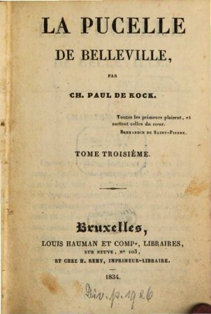 La pucelle de Belleville, 3. (1834). - 2 Bl., 185 S., 1 Bl.