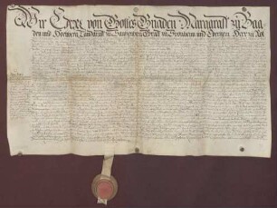 Erblehenbrief des Markgrafen Carl III. Wilhelm von Baden-Durlach für Hans Jacob Armbruster über die Mahlmühle zu Nöttingen