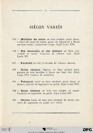 Sièges variès (Nr. 115-121)