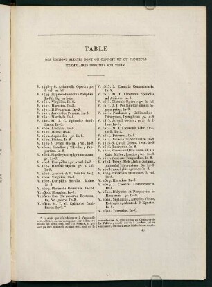 Table des éditions aldines dont on connoit un ou plusieurs exemplaires imprimés sur vélin.