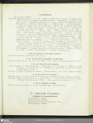 IV. Statistische Übersichten