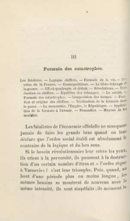 III Formule des catastrophes.