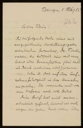 Nr. 262 Brief von Alexander von Brill an Felix Klein. Tübingen, 8.3.1885