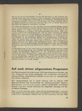 Ruf nach einem allgemeinen Programm