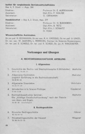 A. Rechtswissenschaftliche Abteilung (incl. Etudes Juridiques Françaises)