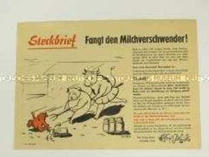 Propagandaflugblatt mit einem Aufruf gegen die Milchverschwendung