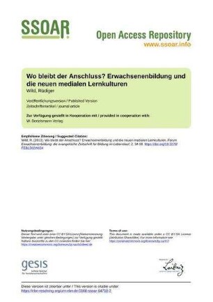 Wo bleibt der Anschluss? Erwachsenenbildung und die neuen medialen Lernkulturen