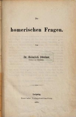 Die homerischen Fragen