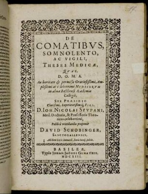 De Comatibus, Somnolento, Ac Vigili, Theses Medicae
