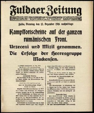 Erste Ausgabe vom Dienstag, den 12. Dezember 1916.