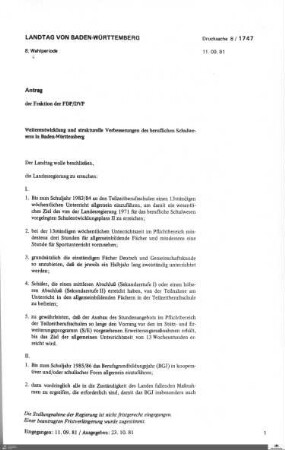 Antrag der FDP: Strukturelle Verbesserungen des beruflichen Schulwesens