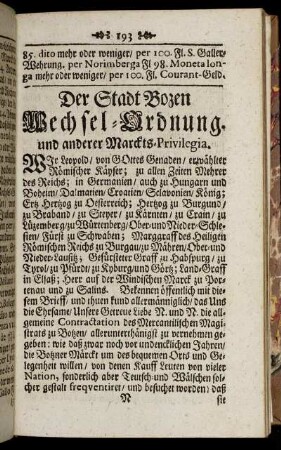 Der Stadt Bozen Wechsel- Ordnung.