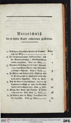 Verzeichniß der in diesem Bande enthaltenen Hofdekrete