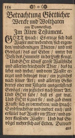 Betrachtung Göttlicher Wercke und Wolthaten am Donnerstag.