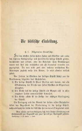 Einführung in die heilige Schrift : Kurzgefasste Zusammenstellung der wichtigsten Lehren aus der Einleitung in das Alte und Neue Testament, der biblischen Hermeneutik u. Archäologie