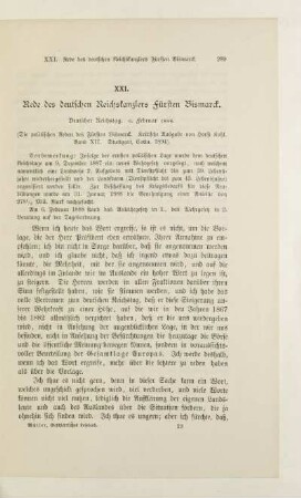 XXI. Rede des deutschen Reichskanzlers Fürsten Bismarck