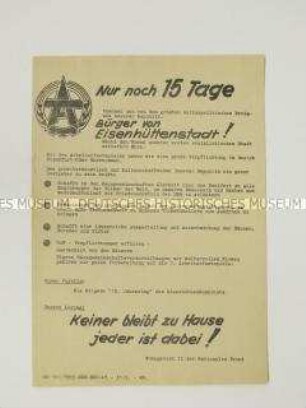 Hektografiertes Propagandaflugblatt der Nationalen Front Eisenhüttenstadt zu den Arbeiterfestspielen