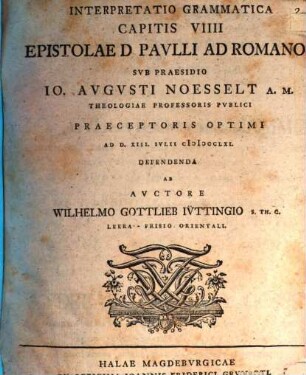 Interpretatio grammatica capitis VIIII. Epistolae D. Paulli ad Romanos