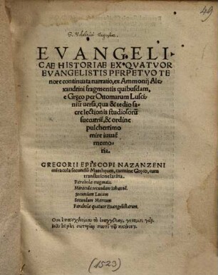 Evangelicae historiae ex quatuor Evangelistis perpetuo tenore continuata narratio