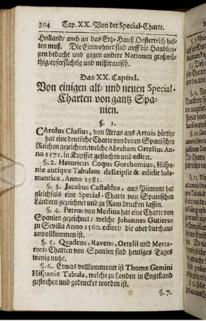 Das XX. Capitel. Von einigen alt- und neuen Special-Charten von gantz Spanien.
