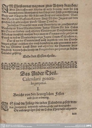 Das Ander Theil. Calendarii generalis perpetui.