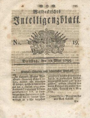 No. 19, Dienstag, den 12. May 1795