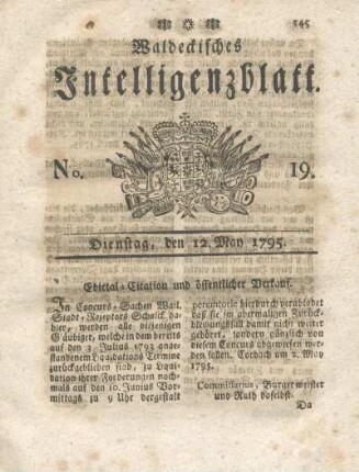 No. 19, Dienstag, den 12. May 1795