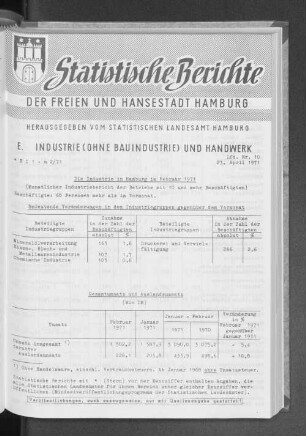 Die Industrie in Hamburg im Februar 1971 : Lfd. Nr. 10
