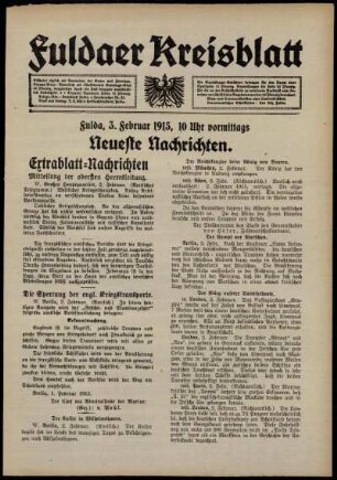 Erste Ausgabe vom Mittwoch, den 03. Februar 1915.