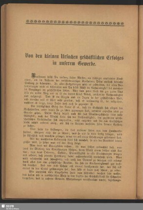 Von den kleinen Ursachen geschäftlichen Erfolges in unserem Gewerbe