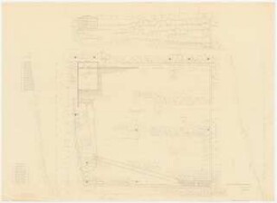Friedhof, Holzhausen (?): Höhenplan, Pflanzplan, Schnitt, Ansicht 1:100