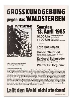 Plakat: „Grosskundgebung gegen das Waldsterben"