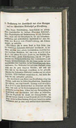 5. Auffindung der Handschrift des alten Gedichts auf der öffentlichen Bibliothek zu Strassburg.