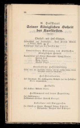 II. Hofstaat Seiner königlichen Hoheit des Kurfürsten.