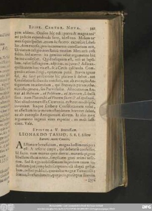 Epistola V. Bruxellam. Leonardo Tassio, S. R. I. Libero Baroni, nunc Comiti.