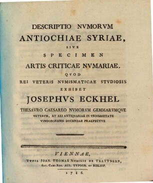 Descriptio Nvmorvm Antiochiae Syriae, Sive Specimen Artis Criticae Nvmariae