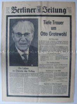 Tageszeitung "Berliner Zeitung" zum Tod von Otto Grotewohl