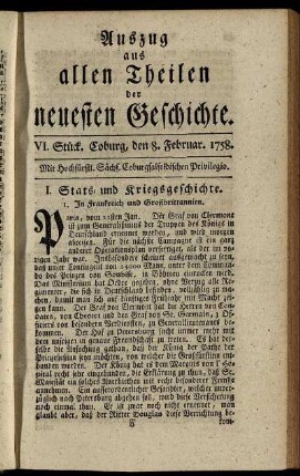 VI. Stück. Coburg, den 8. Februar. 1758.