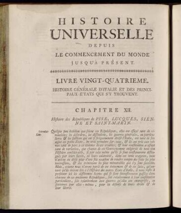 Chapitre XII. Histoire des Républiques de Pise, Lucques, Sienne et Saint-Marin.