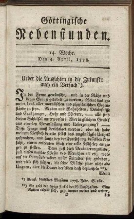 14. Woche. Den 4. April, 1778