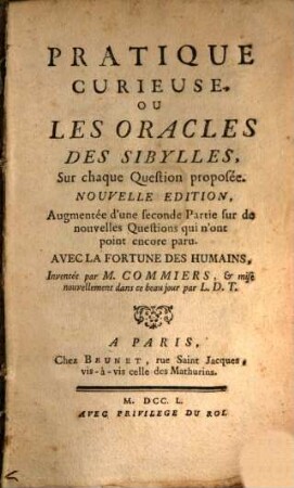 Pratique Curieuse, Ou Les Oracles Des Sybilles, Sur chaque Question proposée